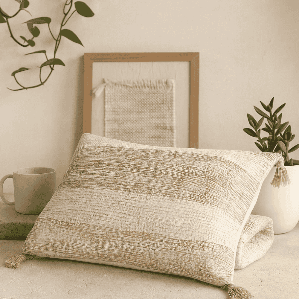 Yellow Lines Cotton Lumbar Cushion Cover