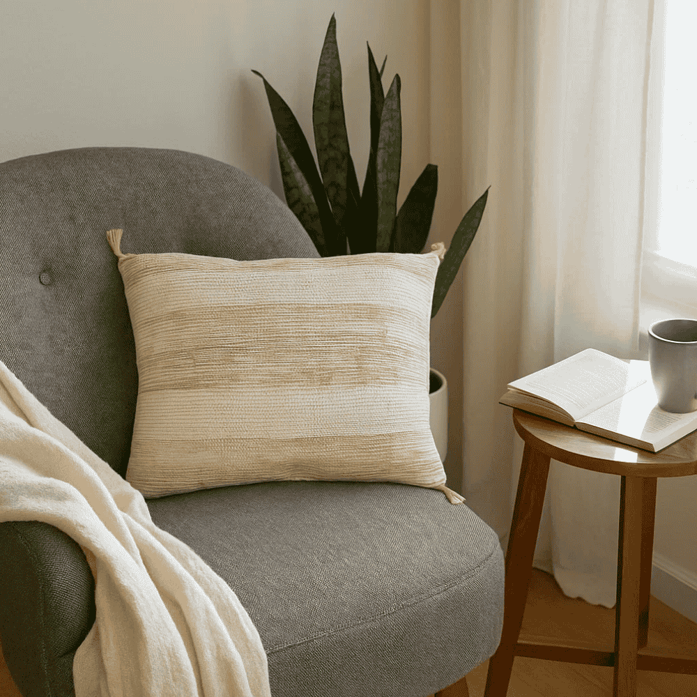 Yellow Lines Cotton Lumbar Cushion Cover