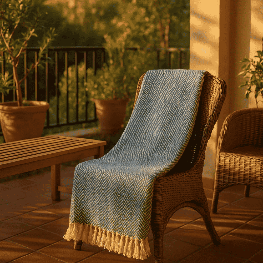 Steel Blue Chevron Cotton Throw