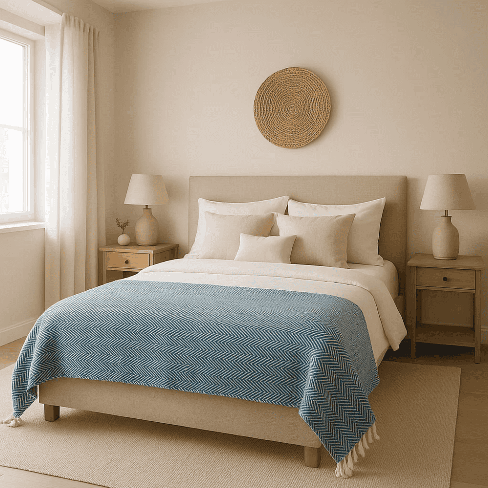 Steel Blue Chevron Cotton Throw