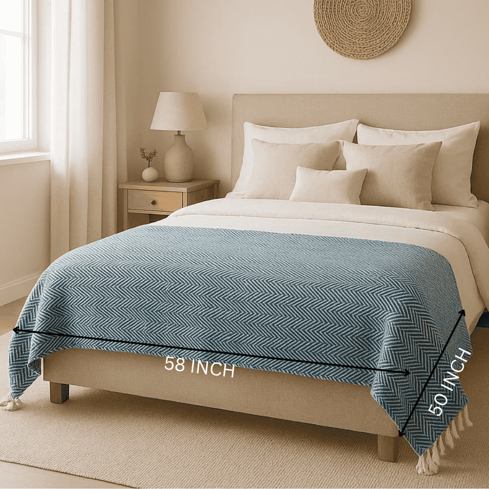 Steel Blue Chevron Cotton Throw