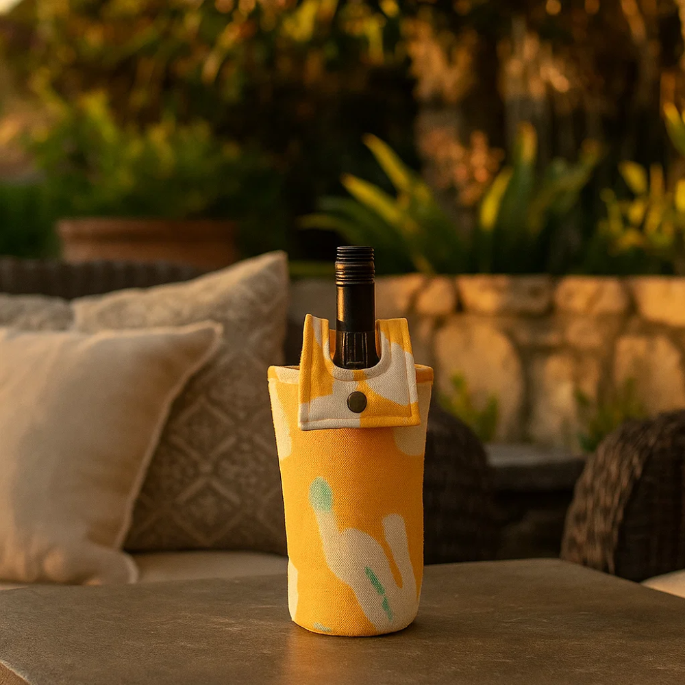 Abstract Yellow Fabric Wine Bottle Bag