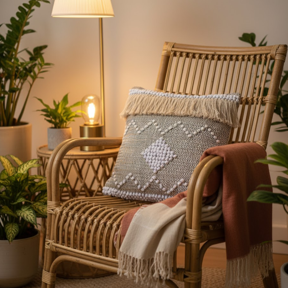 Ivory Accents Cotton Cushion Cover – Handwoven Grey Sofa Cushion Cover with Concealed Zip