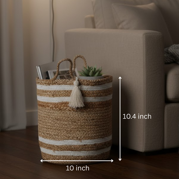 Striped Jute Basket | Handmade Eco Cotton Storage