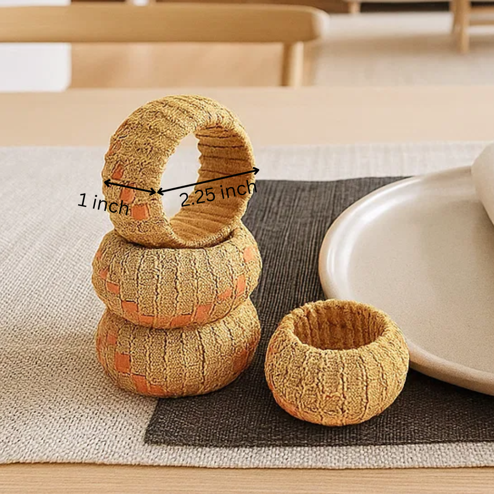 Handcrafted Round Cane & Iron Napkin Rings – Set of 4