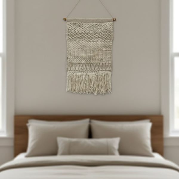 Boho Wool Fringe Wall Hanging | Handwoven Natural Decor