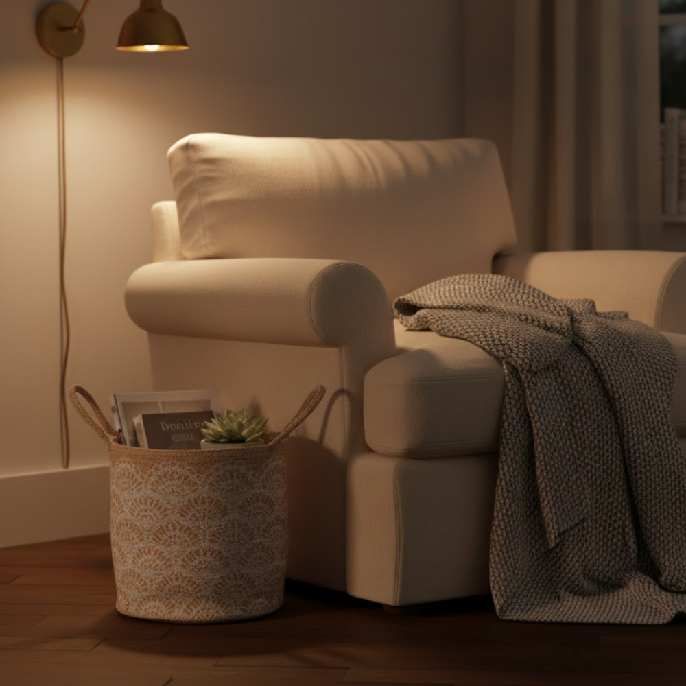 Handwoven Floral Printed Jute Basket – Eco-Friendly Artisan Jute Basket for Storage & Décor