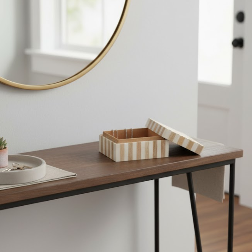 Neutral Striped MDF & Resin Jewelry Box