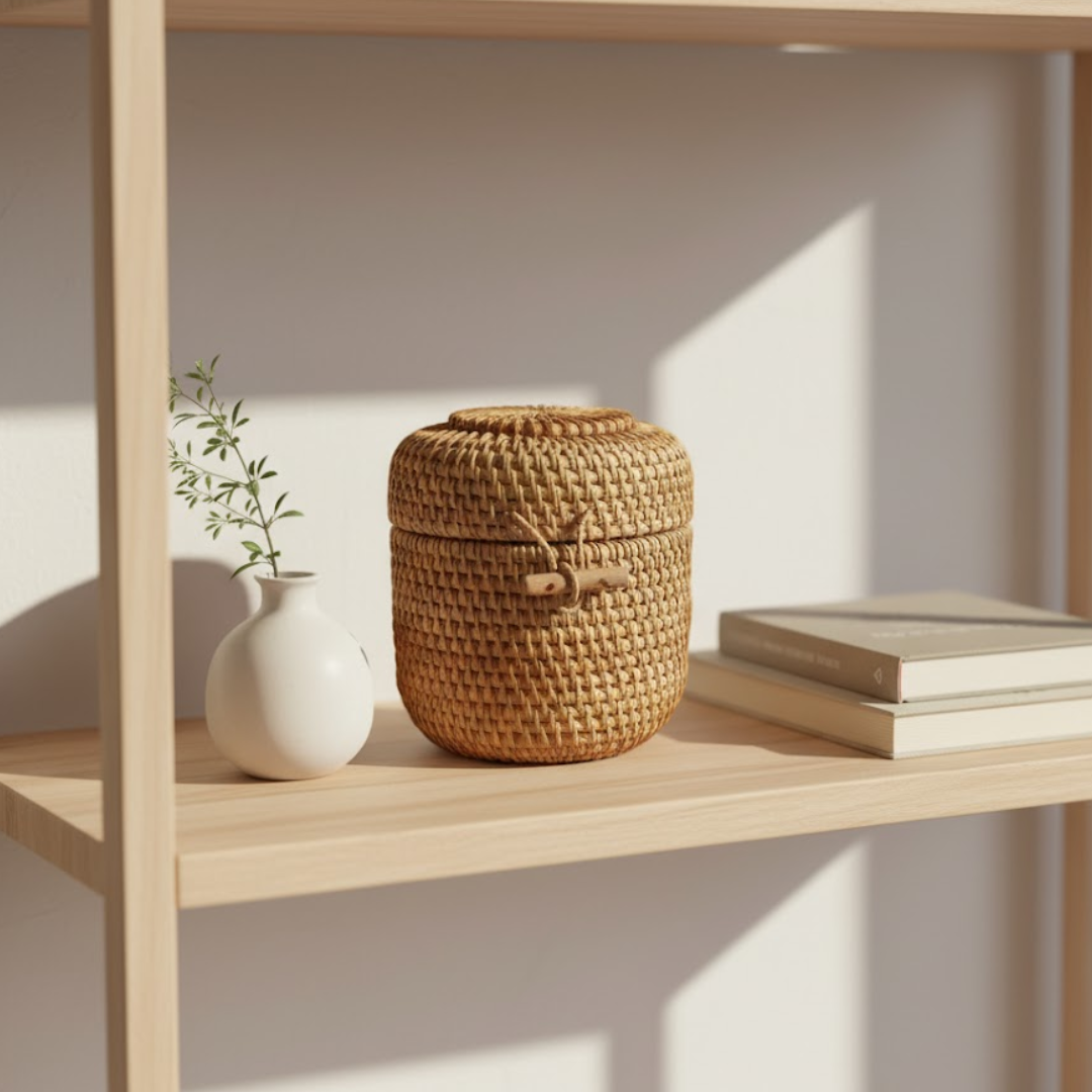 Handwoven Cane Earthy Jewelry Storage Box