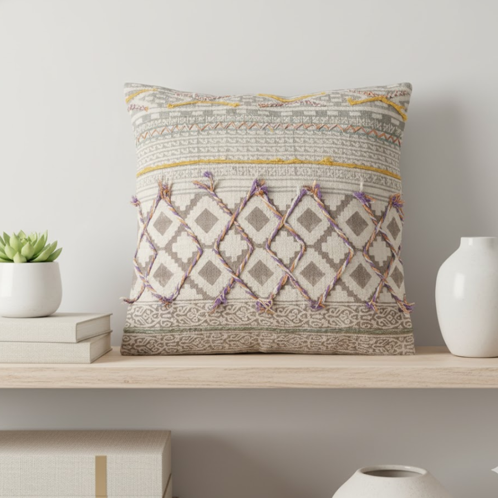 Block Printed Cotton Geometric Maximal Cushion Cover