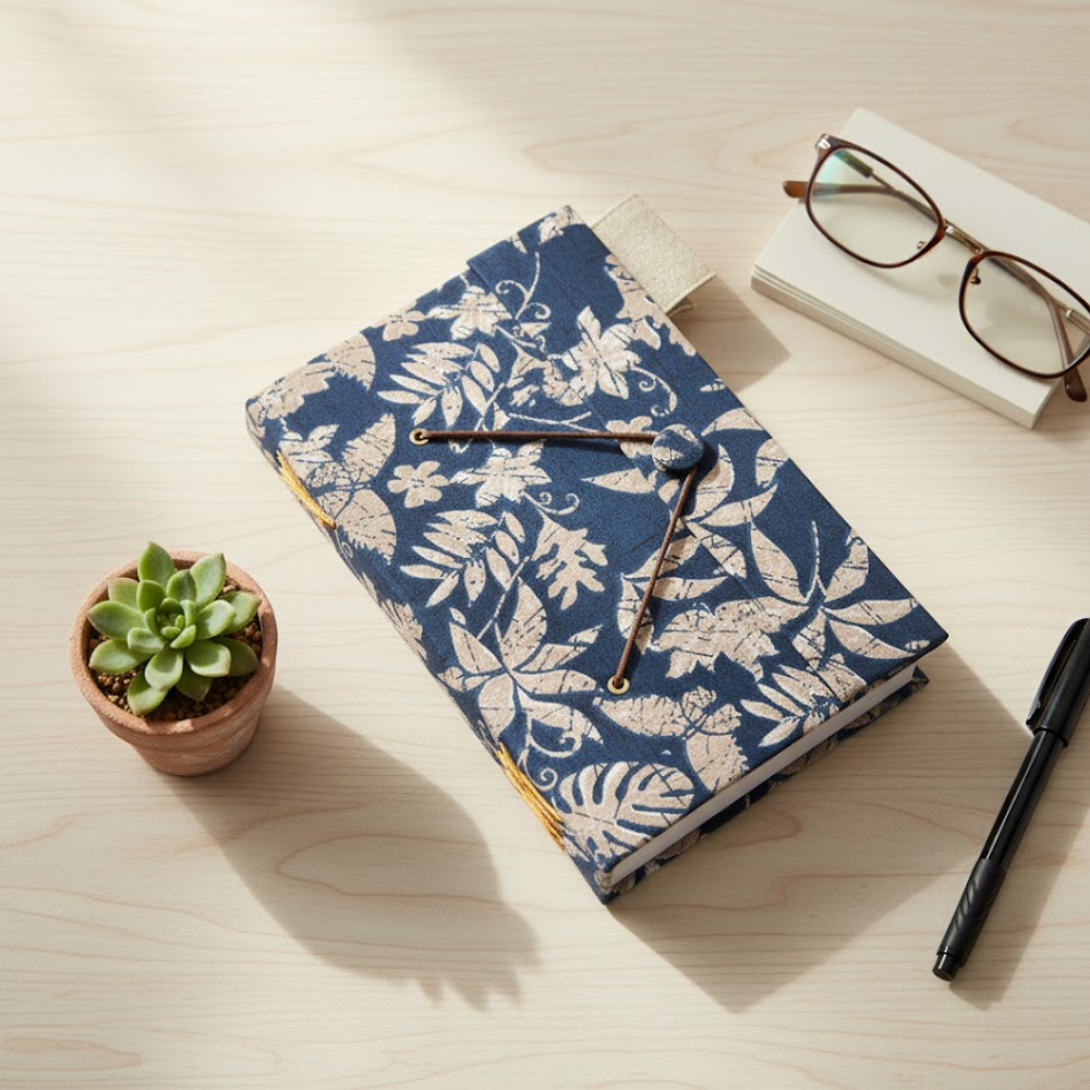 Vintage Recycled Fabric & Paper Journal – Handmade Journal Paper Notebook with Upcycled Fabric Cover