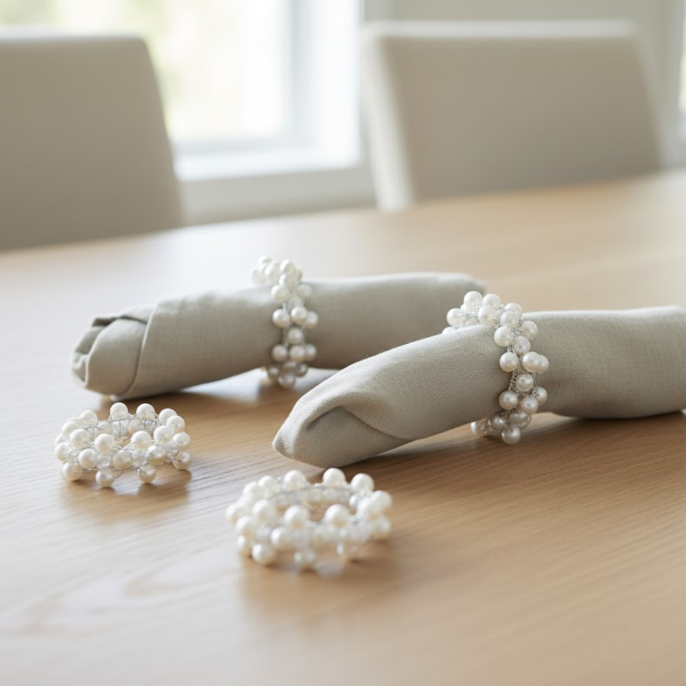Pearl Embellished Napkin Rings – Set of 4