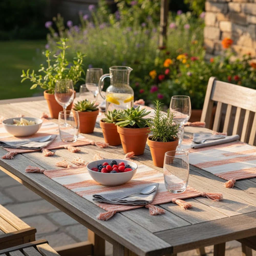 Handwoven Cotton Orange Colorblock Placemats (Set of 4)