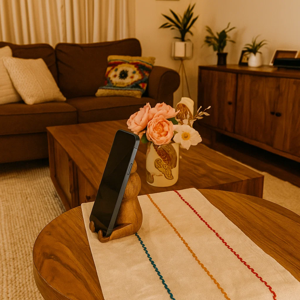 Hand Cut Mango Wood Rabbit Mobile Holder – Sustainable Wooden Phone Stand