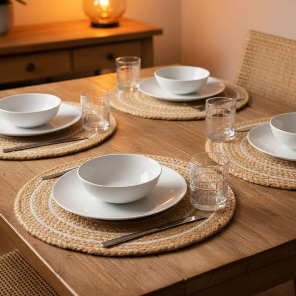 Hand Jute Braided Placemats (Set of 4) – Eco-Friendly Natural Dining Table Mats