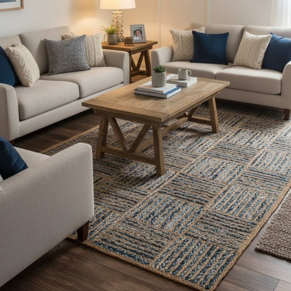 Handwoven Pattern Cotton and Jute Rug