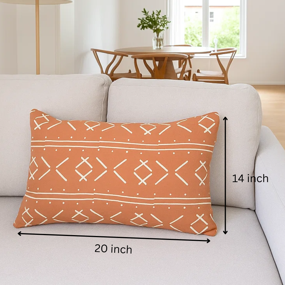 Tribal Monochrome Cotton Lumbar Cushion Cover – Hand Block Printed Sofa Cushion Cover with Tassels