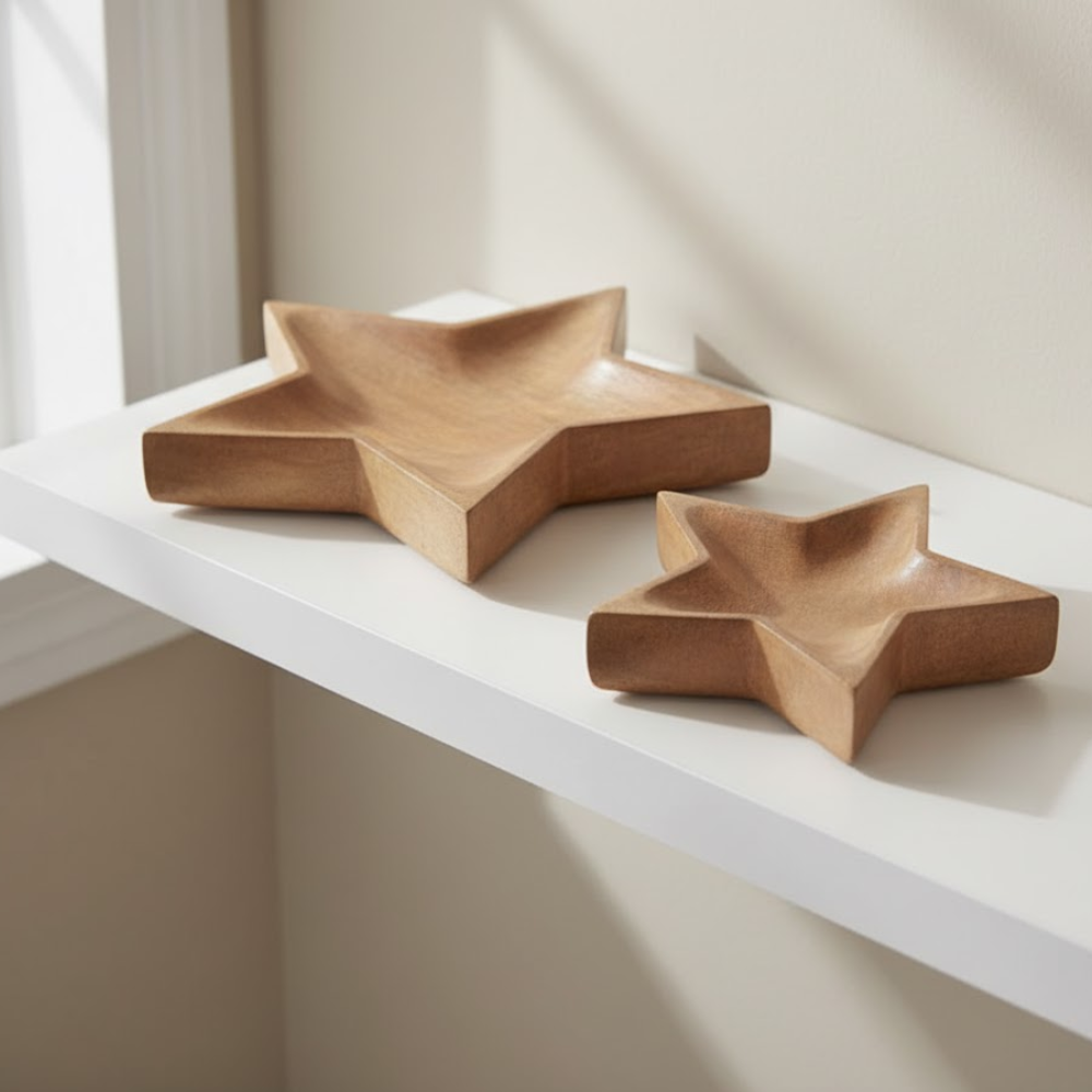 Star-Shaped Mango Wood Snack Trays – Set of 2