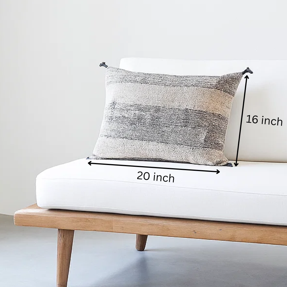 Tasseled Black Lines Lumbar Cotton Cushion Cover – Handwoven Sofa Cushion Cover