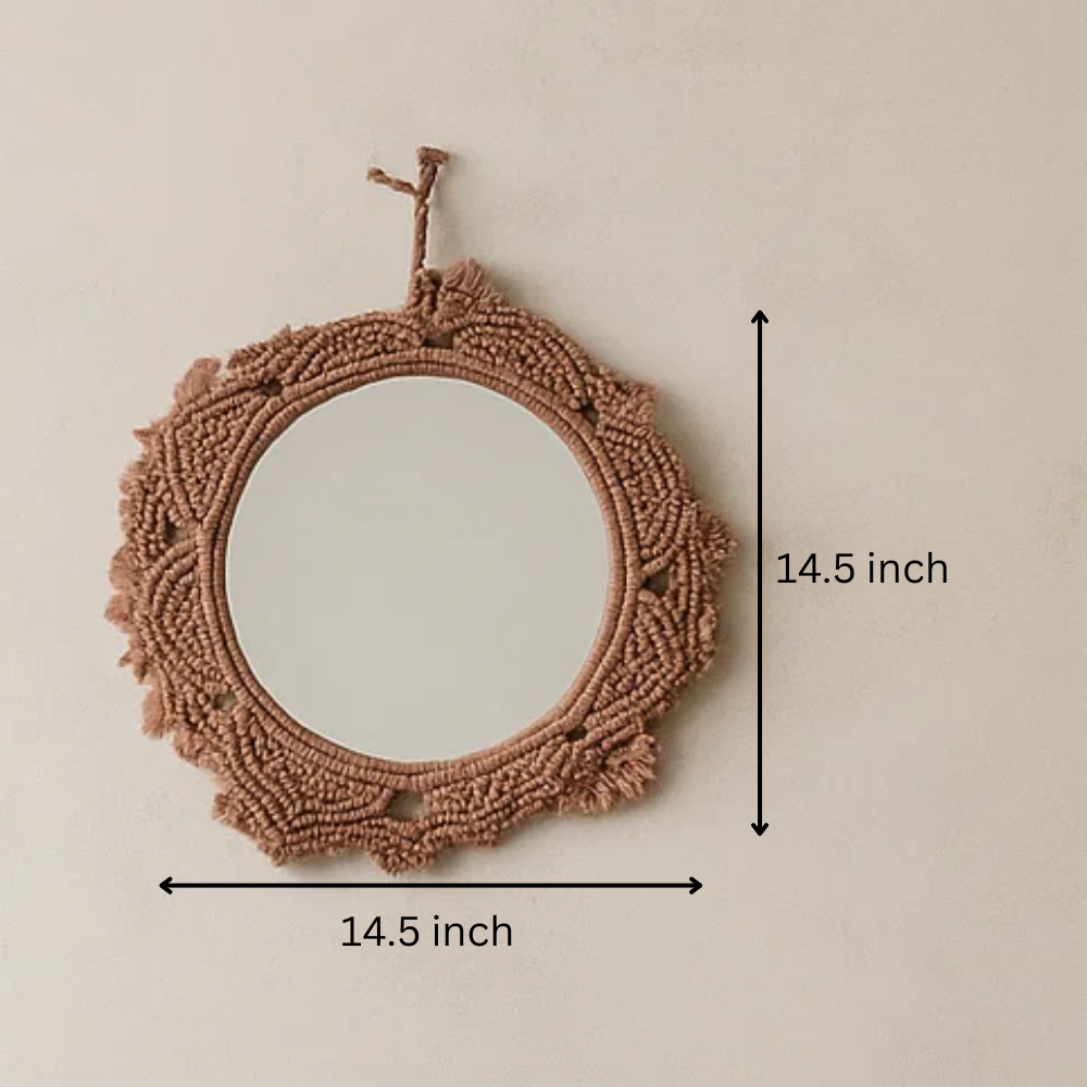 Hand Knotted Terra Brown Macrame Wall Mirror