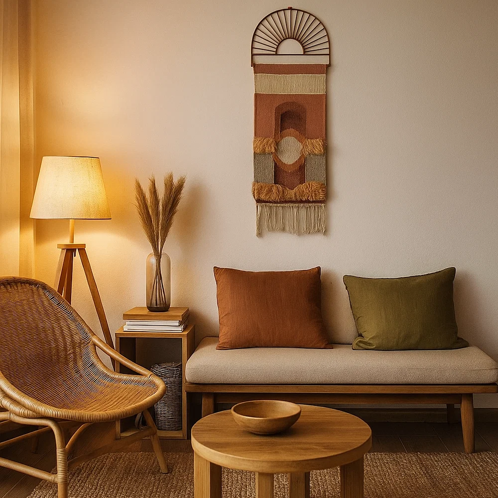 Pastel Wall Hanging with Fringes – Handwoven Cotton & Wool Boho Wall Art