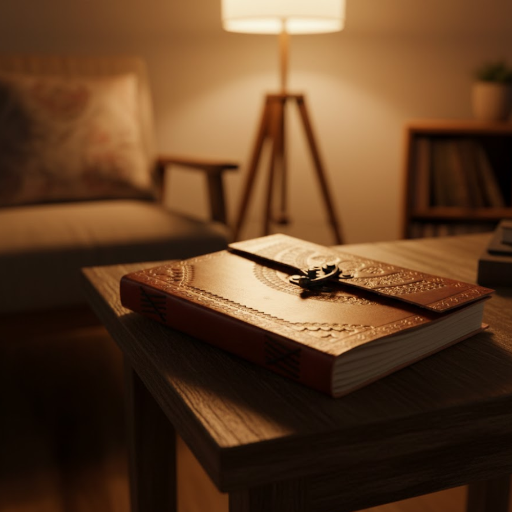 Embossed Mandala Leather Diary – Handmade Leather Bound Travel Diary with Embossed Cover