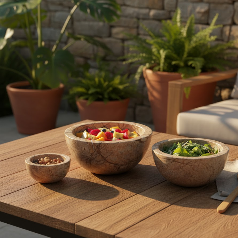 Marble Turned Classic Round Bowls (Set of 3)