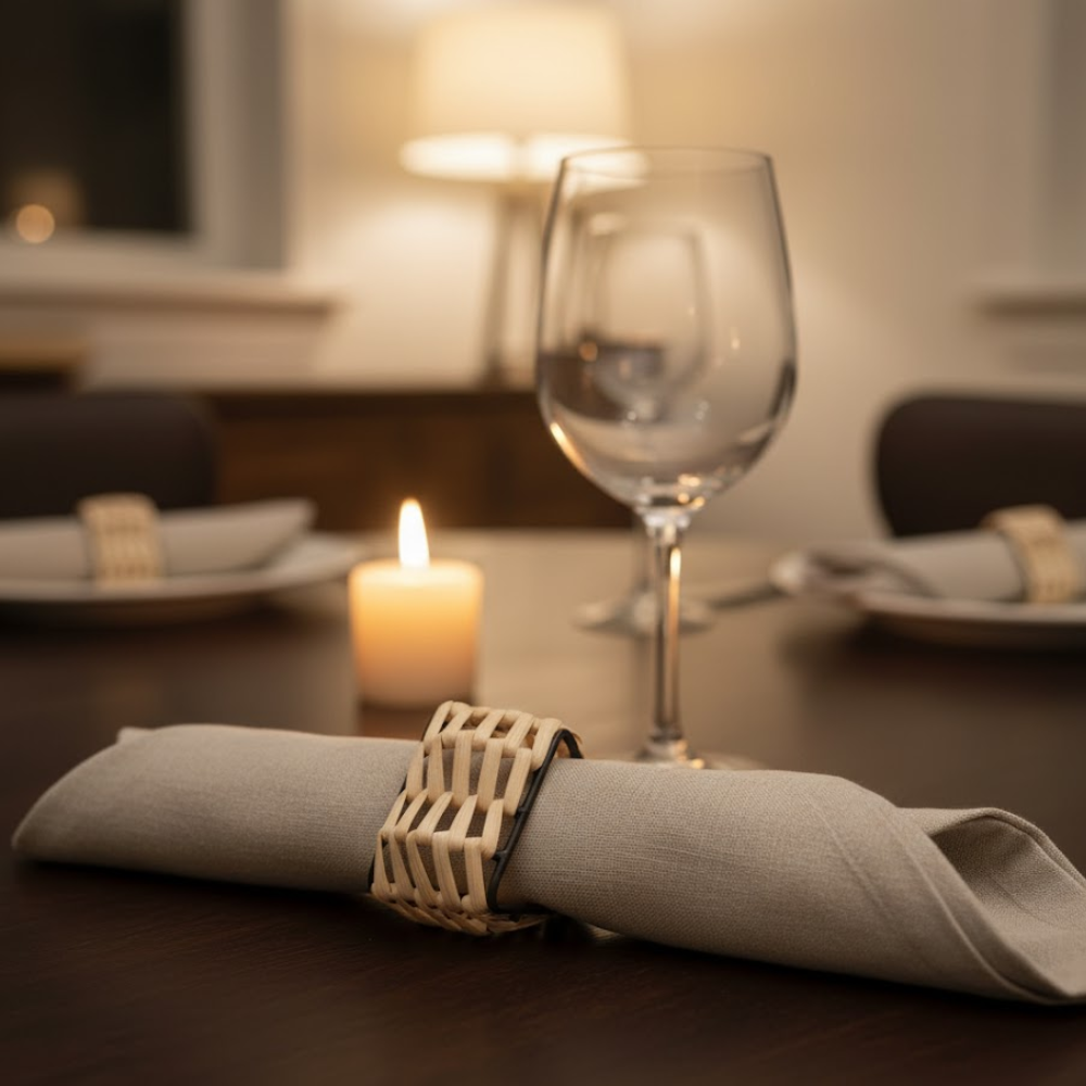 Handmade Cane & Iron Triangular Napkin Ring (Small- Set of 4)