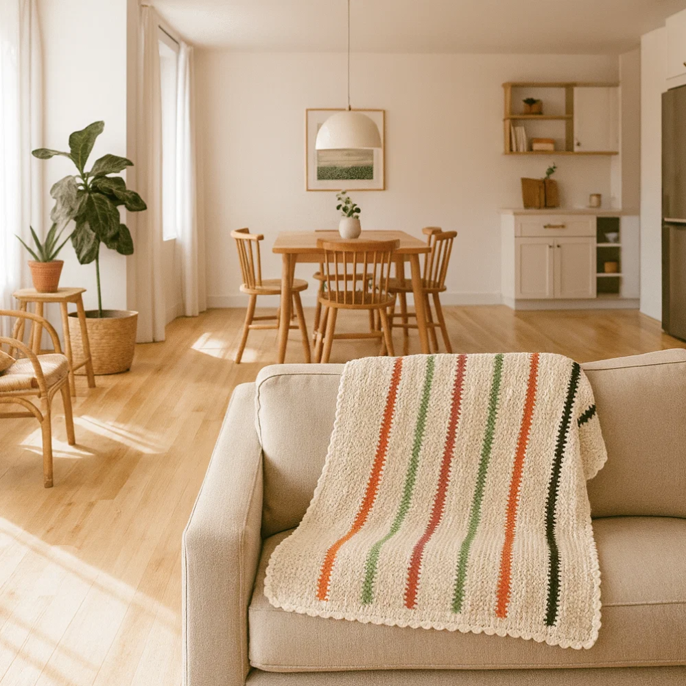 Handcrafted Striped Multicolor Crochet Throw – Cozy & Vibrant