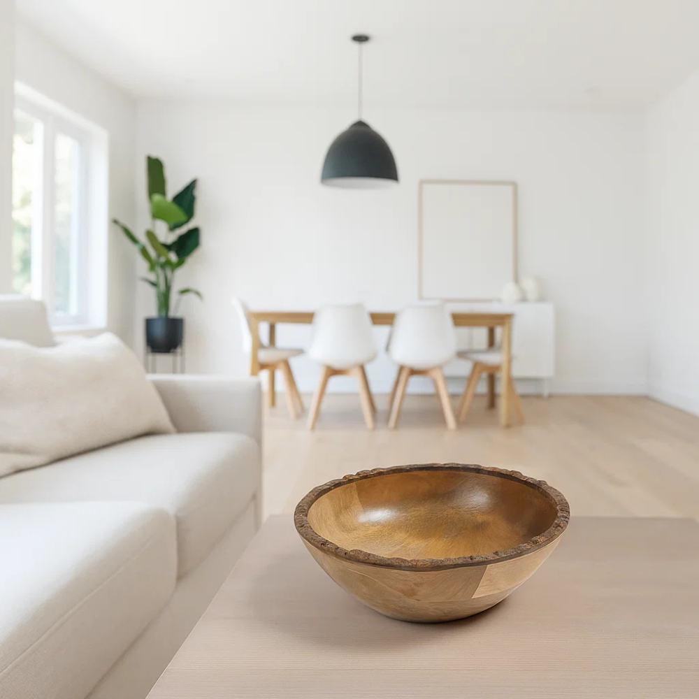 Mango Wood Turned Classic Snack Bowl – Handcrafted Wooden Serveware with Natural Grain Finish