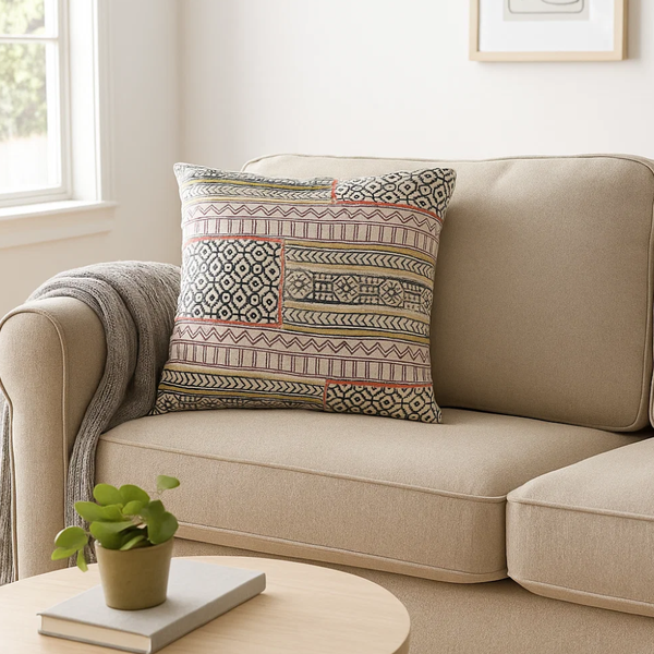 Block Printed Geometric Cushion Cover | Handcrafted Cotton Boho Decor
