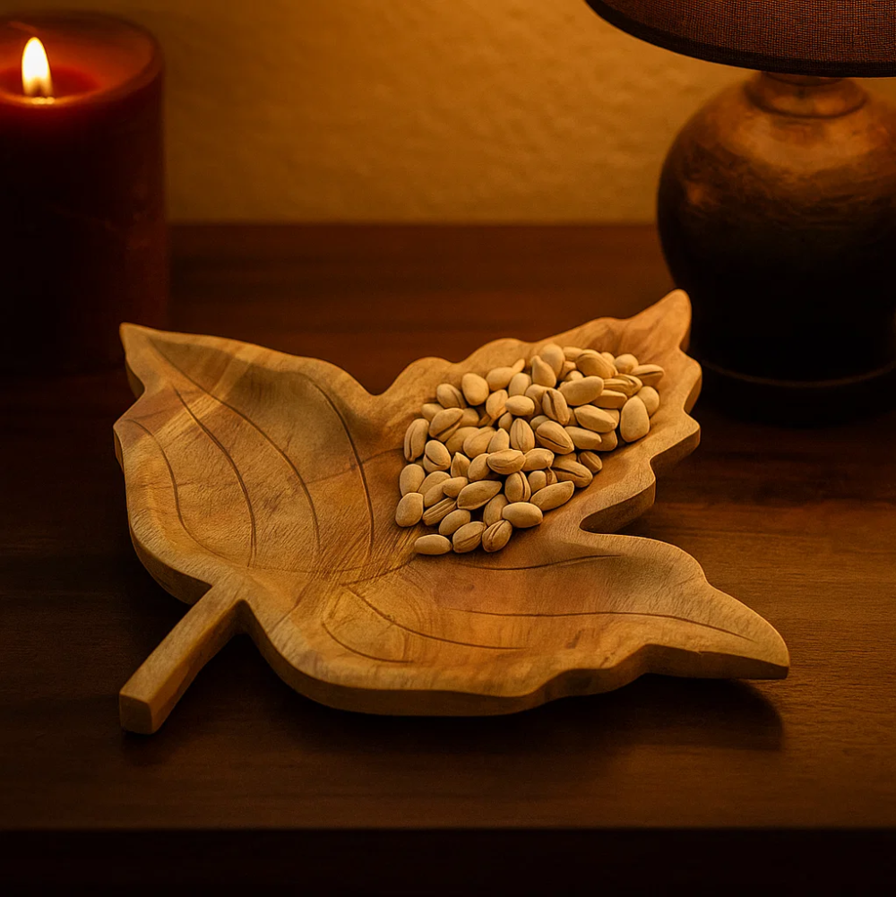 Maple Leaf Hand Carved Raw Mango Wood Platter