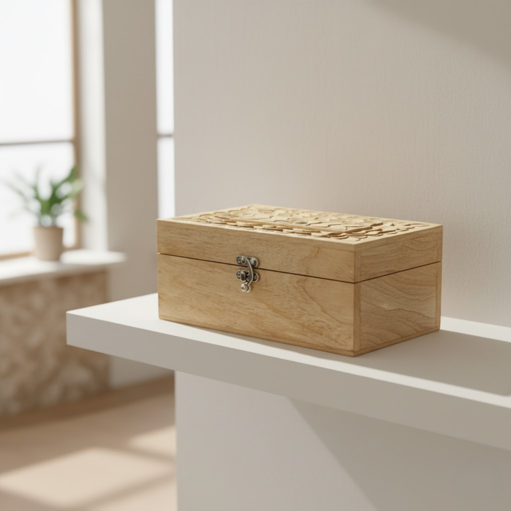 Hand Carved Wooden Keepsake Box – Eco-Friendly