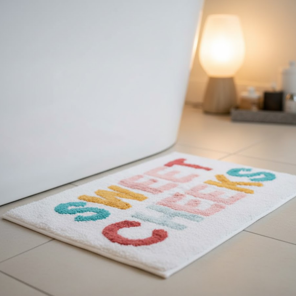 Quirky Typography Tufted Cotton Bathmat – Handcrafted Eco-Friendly Cotton Bath Mat