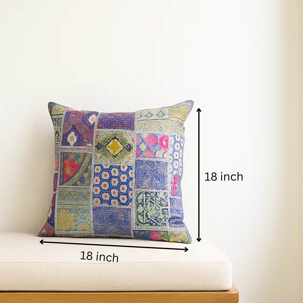 Upcycled Cotton Cushion Cover – Hand-Embroidered Patchwork