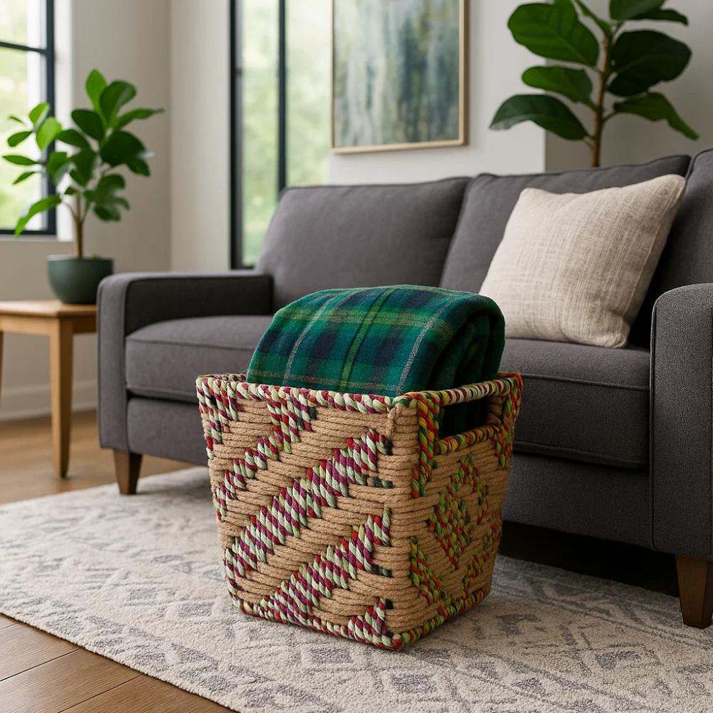 Boho Handwoven Twill Patterned Storage Basket
