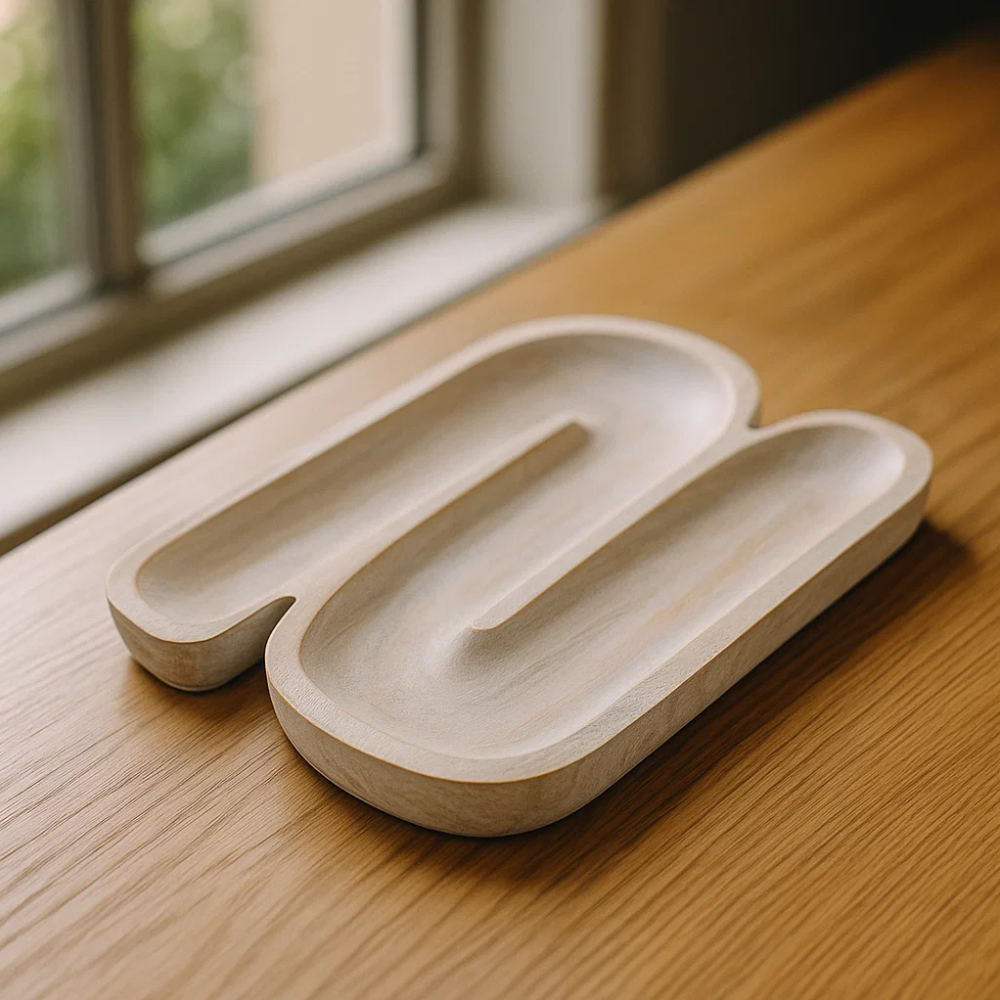 Hand-Carved N-Shaped Wooden Platter – Mango Wooden Serving Tray