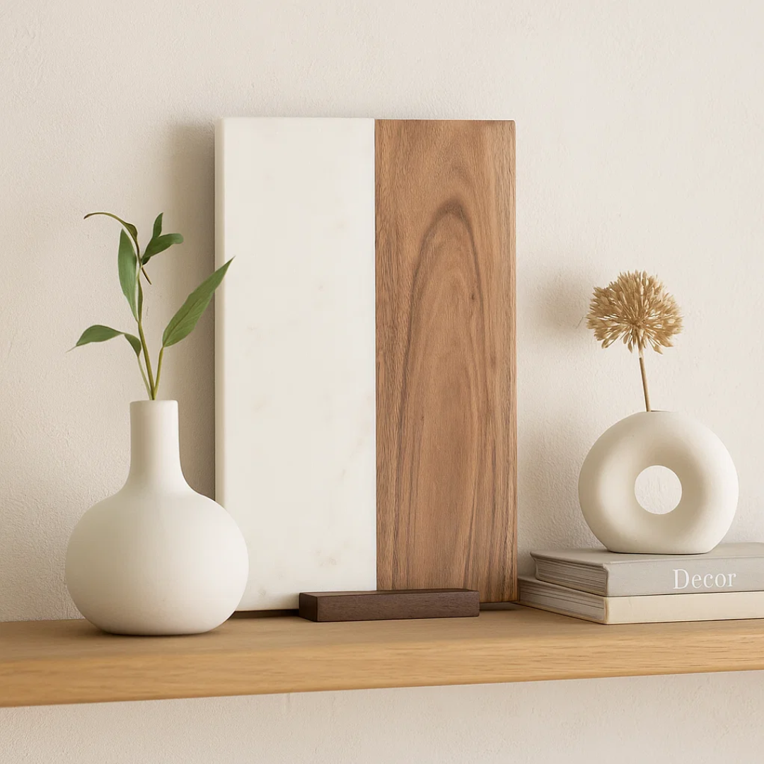 Acacia Wood & White Marble Colorblock Chopping Board