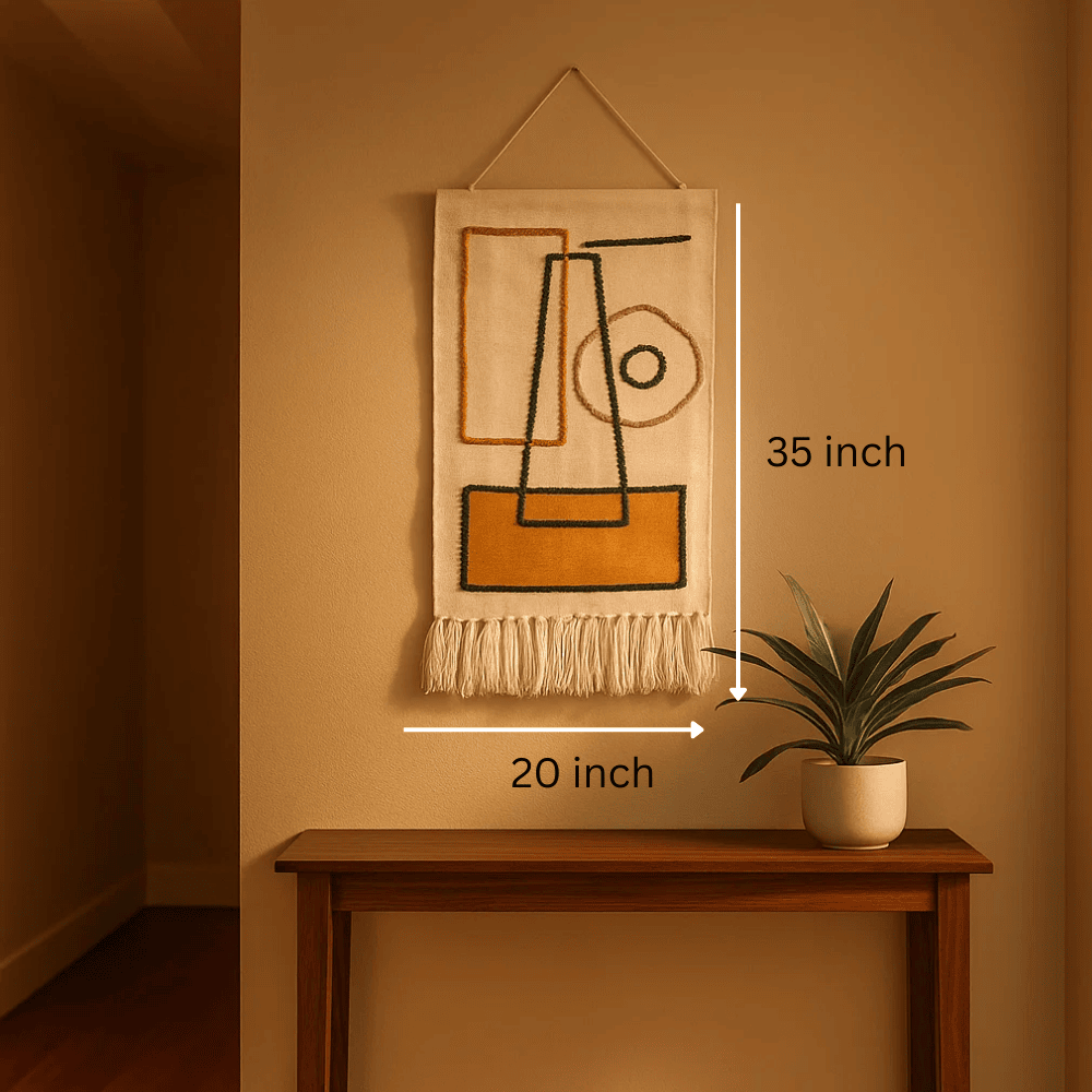 Abstract Woolen Wall Hanging with Tassels – Handwoven