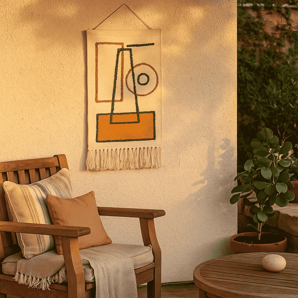 Abstract Woolen Wall Hanging with Tassels – Handwoven