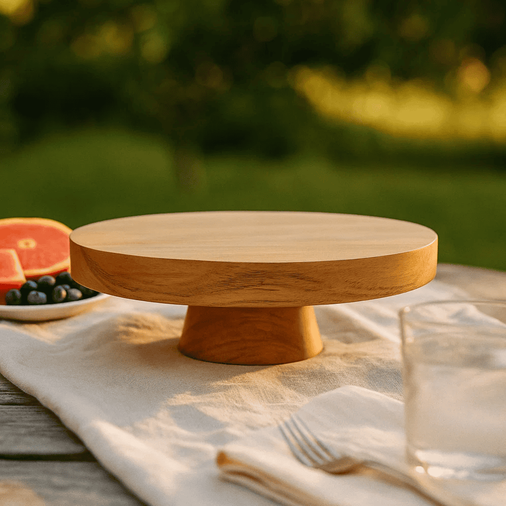 Classic Natural Acacia Wood Cake Stand – Handcut