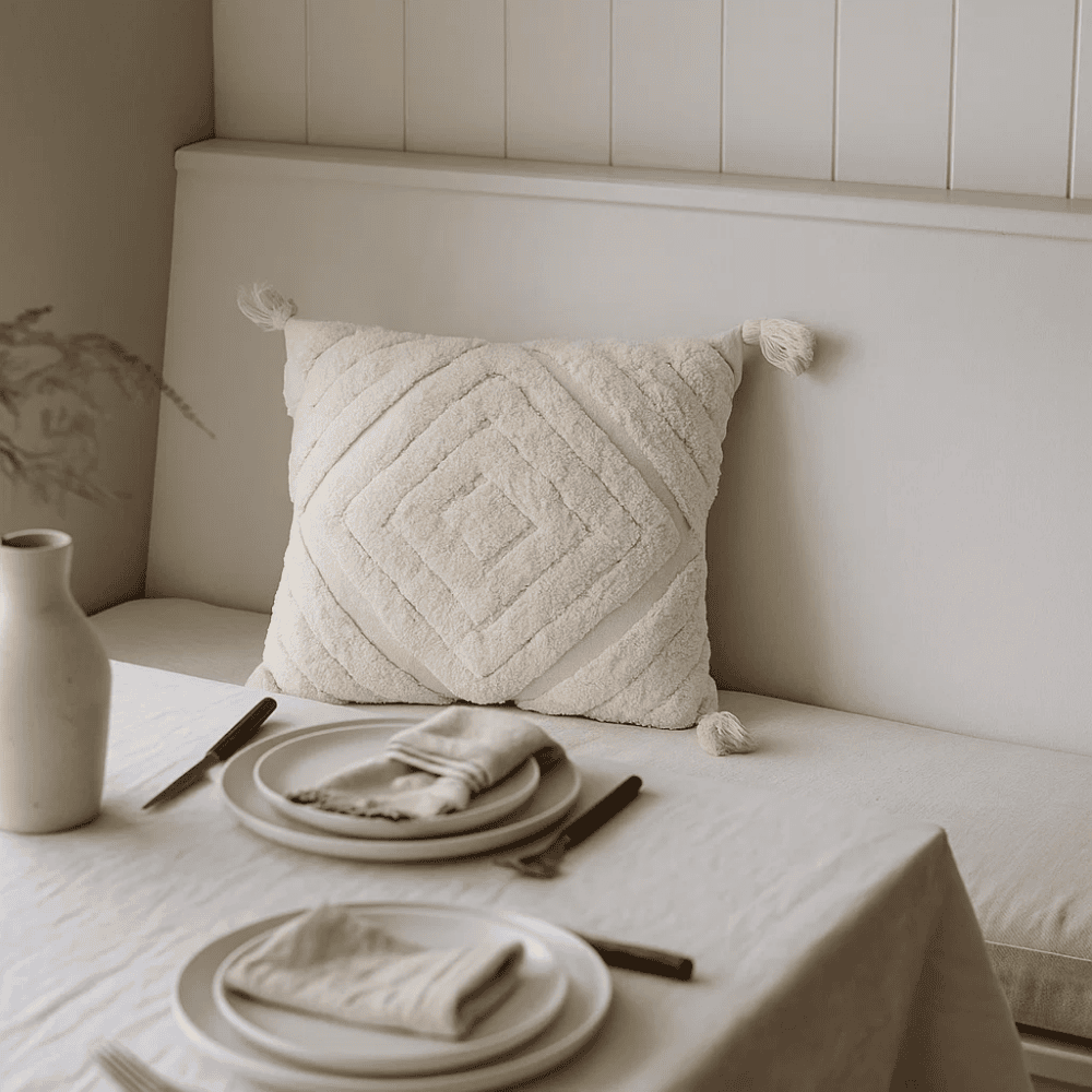 Shaggy Diamonds White Cushion Cover - Handmade Cotton Cushion Cover