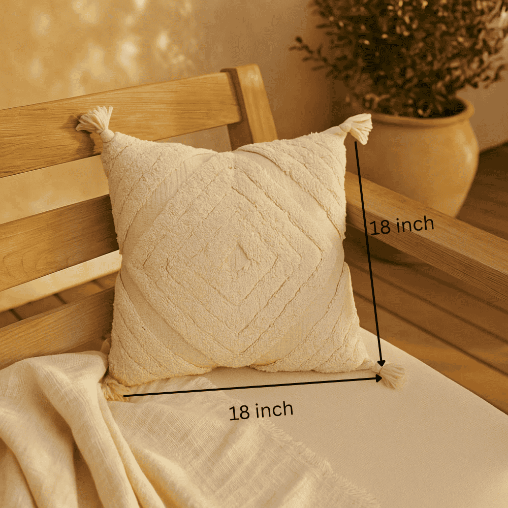 Shaggy Diamonds White Cushion Cover - Handmade Cotton Cushion Cover