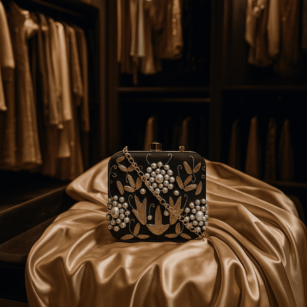 Ornate Glass Beads Embroidered Clutch Bag