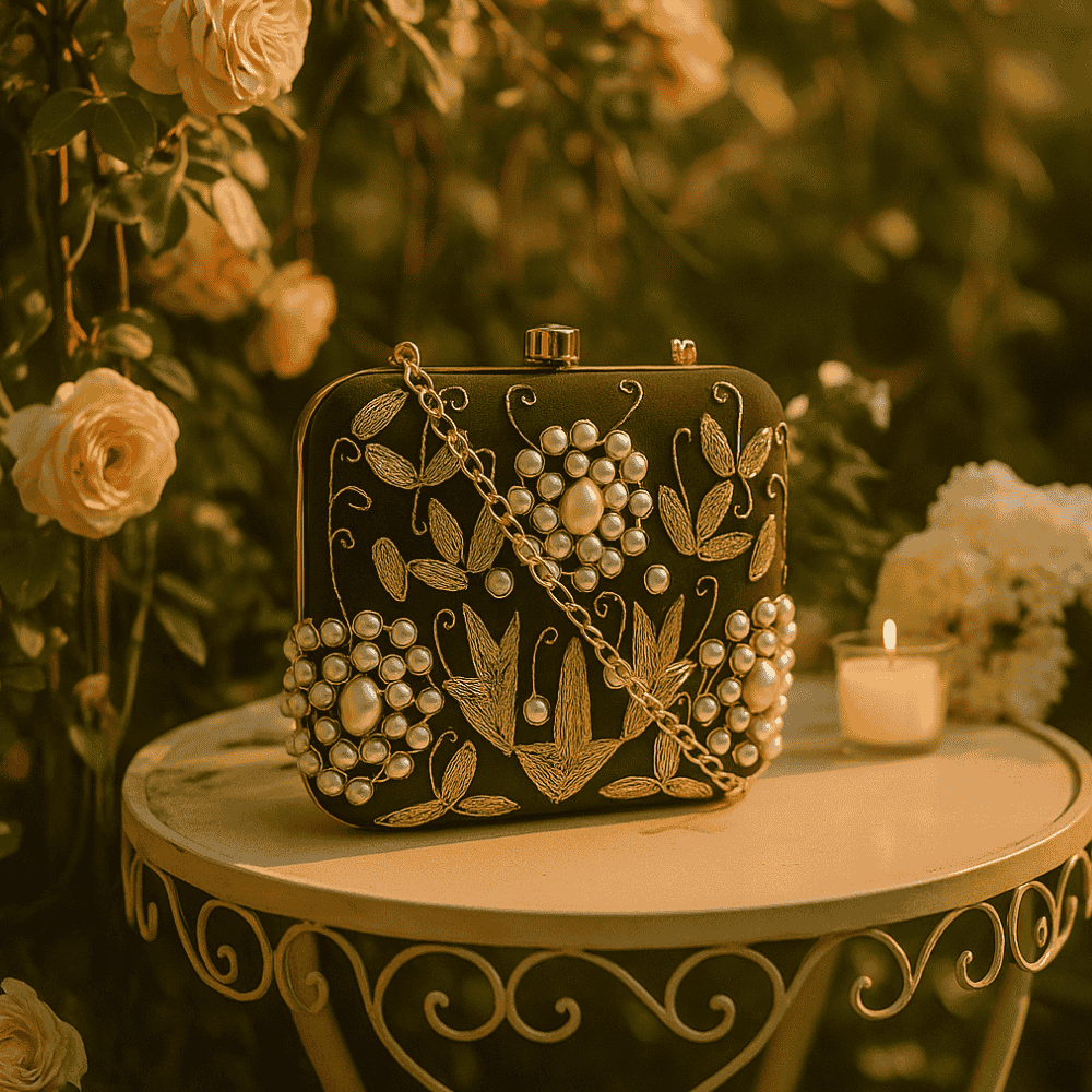 Ornate Glass Beads Embroidered Clutch Bag