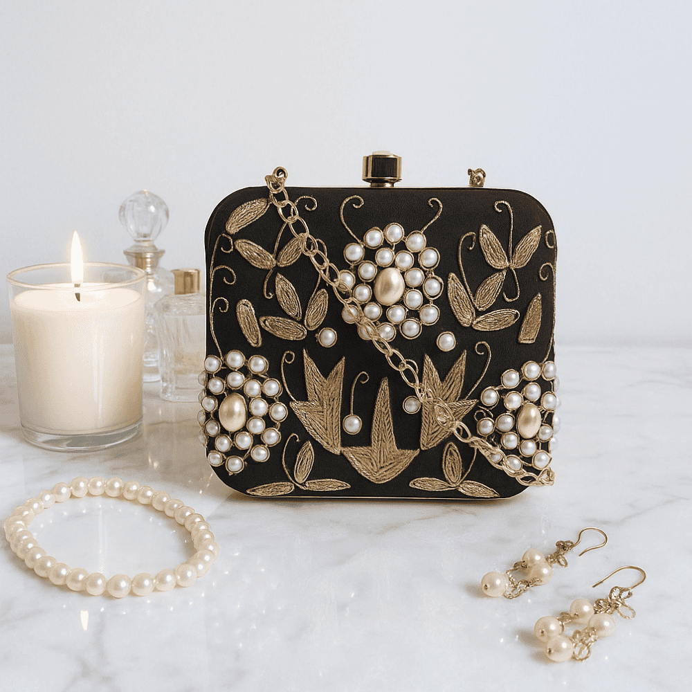 Ornate Glass Beads Embroidered Clutch Bag