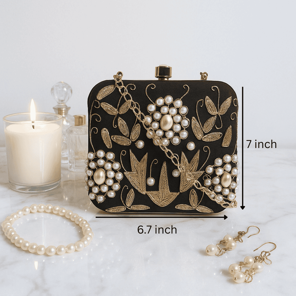 Ornate Glass Beads Embroidered Clutch Bag