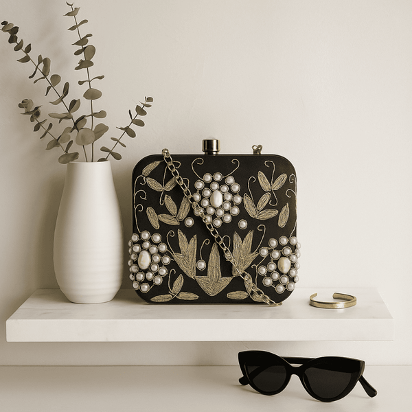 Ornate Glass Beads Embroidered Clutch Bag