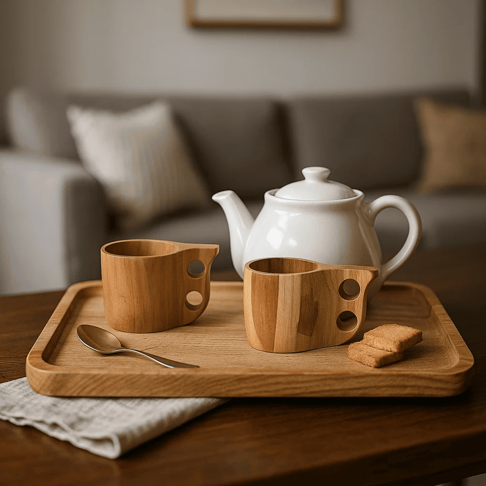Hand Carved Acacia Wood Tea Cups