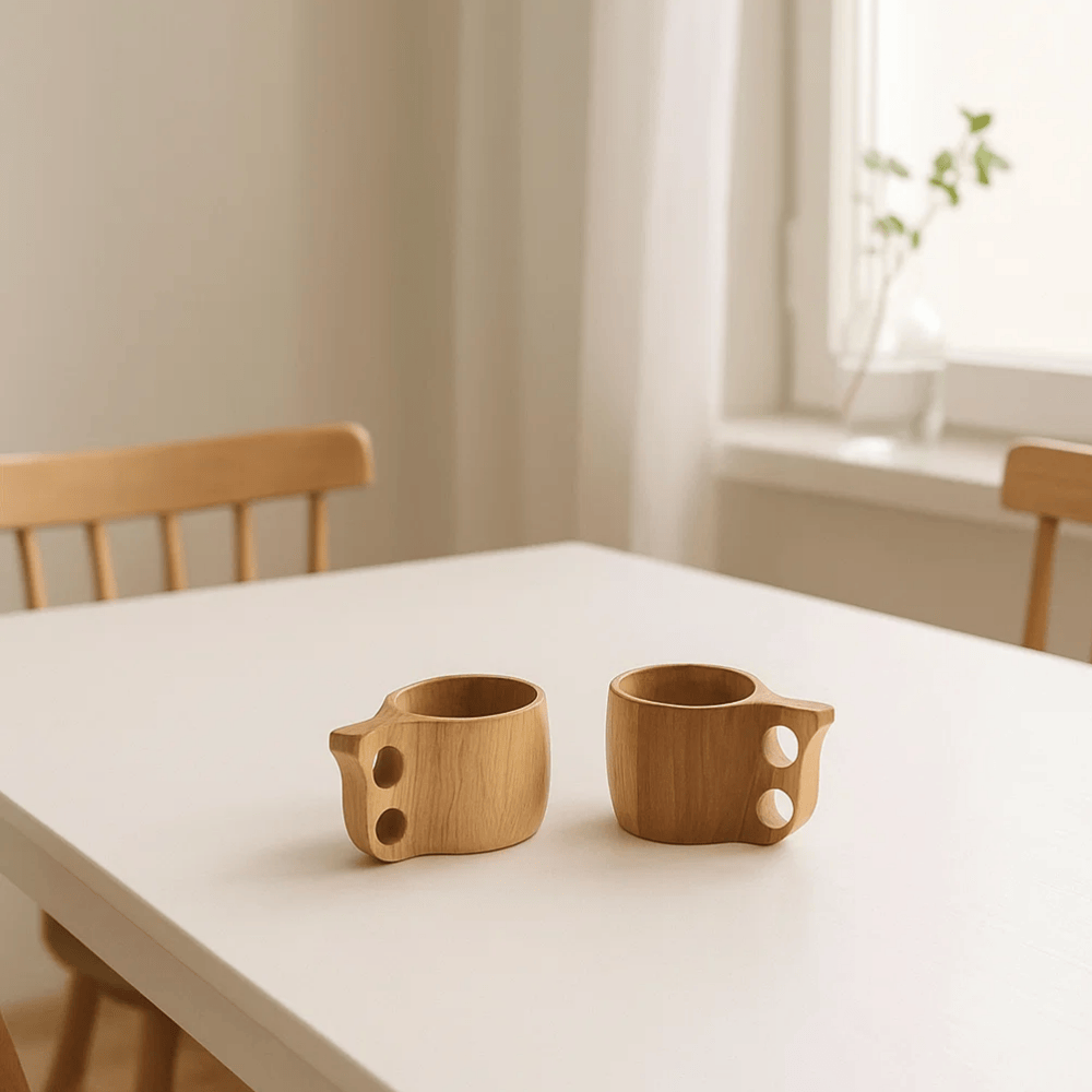 Hand Carved Acacia Wood Tea Cups